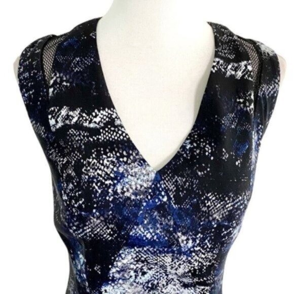 T Tahari Mesh Inset Sleeveless V-Neck Black Pattern A-Line Woven Dress Size 6 - Picture 2 of 8